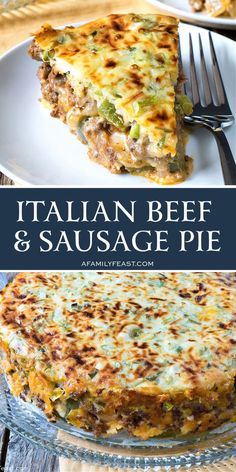 an italian beef and sausage pie on a plate