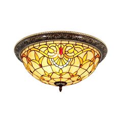 a light fixture with a stained glass shade