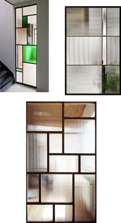 three different types of glass doors in various shapes and sizes