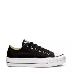 Converse Women's Chuck Taylor All Star Lift Low Top Platform Sneaker Textile Sneakers With Rubber Heel Cap For Streetwear, Canvas Platform Sneakers With Contrast Sole For Streetwear, Black Cotton Platform Sneakers With Rubber Sole, Black Textile Sneakers With Vulcanized Sole, Canvas Platform Sneakers With Rubber Sole For Streetwear, Black Cotton Platform Sneakers With Vulcanized Sole, Cotton Skate Shoes With White Sole For Sports, Black Textile Canvas Shoes With Vulcanized Sole, Black Canvas Platform Sneakers With Rubber Sole