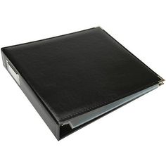 a black leather binder on a white background