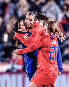 the women's soccer team is congratulating each other