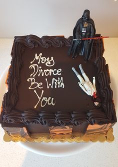 a star wars themed birthday cake with the words mes divore be with you written on it