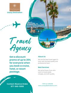 an advertisement for travel agencies with palm trees in the background