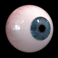 an eyeball with blue and red markings on it's iris is shown in this image