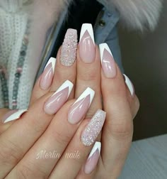 34 Luxury Coffin French Tip Nail Designs Honeycomb Nail, Merlin Nails, Notpolish Nails, White Tip Nail Designs, Summer Stiletto Nails, White Tip Nails, Formal Nails