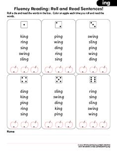 the printable worksheet for flunchy reading roll and read sentences