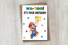 a birthday card with an image of mario on it