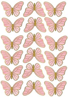 pink butterflies with gold trims on the wings and back, all in different sizes