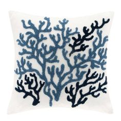 Coastal Beach House Embroidered Coral Pillow - Quahog Bay Bedding Beach House Bedding, Beautiful Beach Houses, Embellished Pillows, Beach House Furniture, Coral Pillows, Coastal Beach House, Blue Pillows Decorative, Harbor House, Coral Pattern