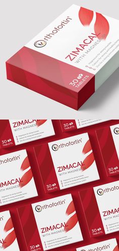 the packaging design for zimca is shown in red and white