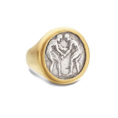 ANCIENT GREEK COIN RING SET IN 24K GOLD Coin: Silver Greek Coin (300 BC), Aspendos from the Olympic games, Two men wrestling each other. • DESIGNED AND HAND FORGED IN NEW YORK • SIZE: 10 Please email info@elihalili.com or call the studio at 212-941-7979 for any inquiries. Men Wrestling, Pinky Signet Ring, Ancient Greek Coin, The Olympic Games, Greek Coins, Gold Signet Ring, Coin Ring, Ancient Coins, Gold Coin