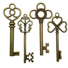 four antique style keys with hearts and keyholes on each side, all in different sizes