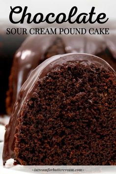 chocolate sour cream pound cake on a white plate