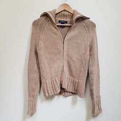 In excellent condition. Size M Abercrombie & FItch 100% cotton very cute tan braided knit sweater double zipper jacket with fold over neck, turtle neck when zipped up. Great quality. Length 22" Zipper Front Sweater, Turtle Neck Zipper Sweater, Turtle Neck Sweater Jacket, Zip Up Sweater Brown, Double Zipper Sweater, Vintage Zip Up, Double Zipper Jacket, Zip Up Sweater Outfit, Knit Zip Up Sweater