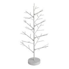 a white christmas tree on a stand with no leaves in the top and bottom branches