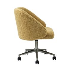 an office chair with wheels is shown on a white background and has a beige upholstered seat