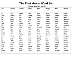 the first grade word list is shown in black and white