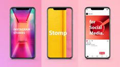 three smartphones with instagram stories on them and the text instagram stories below