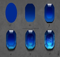 an image of different shapes and sizes of blue glass pieces on a gray background with numbers