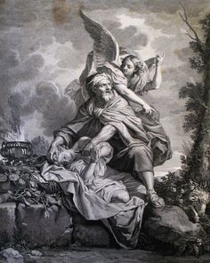 an old painting shows the angel and woman being carried by a man on his back