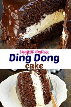 a chocolate cake with white frosting and one slice cut out from the cake on a plate