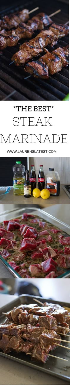 steak marinade on the grill with lemons and ketchup for garnishes