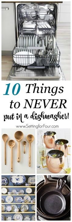 the top ten things to never put in a dishwasher, including pots and pans