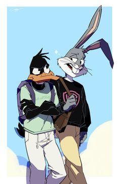 two cartoon characters standing next to each other