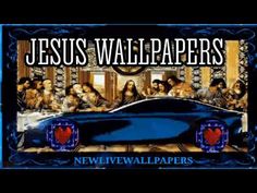 jesus wallpapers with the last supper in blue and red on top of it