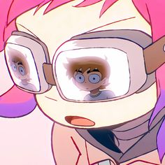 a cartoon character with pink hair and goggles