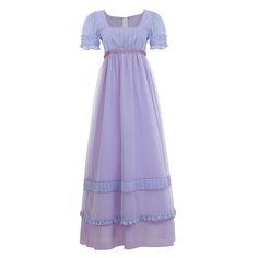 PRICES MAY VARY. Authentic 1800s Regency Period Look - The regency dress for women is created under the inspiration of "Pride and Prejudice" by Jane Austen. The purple regency era dress features spoon neckline, short puffy sleeves with two decorative pearl on the side, U-Back and and a flattering Empire waist trimed with fix matching velvet ribbon. Skirt has a layer of mesh overlays, creating a lovely romantic look. Package Included: A purple regency dresses, a pair of white gloves. It is made o Regency Dress Jane Austen, Regency Era Dress, Jane Austen Dress, Rococo Dress, Tea Gown, Ribbon Skirt, Regency Period