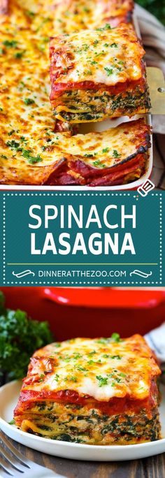 This spinach lasagna is layers of noodlessauteed spinachmarinara sauce and three different kinds of cheeseall baked to golden brown perfection. Lasagne With Spinach, Lasagna Recipe With Ricotta Spinach, Healthy Spinach Lasagna, Lasagna Recipe Vegetarian, Spinach Ricotta Lasagna, Lasagna Spinach, Spinach Lasagna Recipe, Lasagna Dinner, Lasagna Recipe With Ricotta