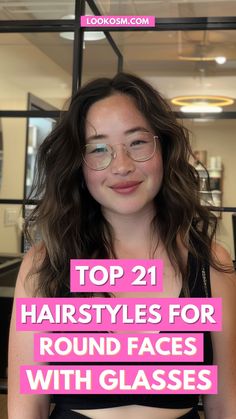 Face-Framing Fashion: 21 Flattering Hairstyles for Women with Glasses Hairstyles With Specs For Women, Hairstyles For Specs Women, Aesthetic Specs For Round Face, Round Shaped Face Haircuts, Glass Frame For Round Face Woman, Layer For Round Face, How To Style Hair For Round Face, Round Face Shape Hairstyles For Women, Round Face Best Haircut