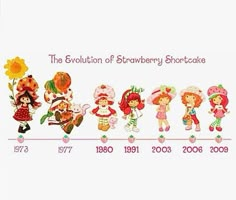 the evolution of strawberry shortcakes is shown in this image, and it's time