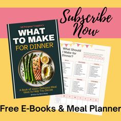 the meal planner with text that reads, what to make for dinner? and an image of