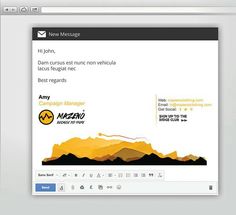 a computer screen with an email message in the bottom right corner and a yellow mountain on the left side