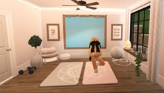 Bloxburg Gymnastics Room, Bloxburg Yoga Room Ideas, Bloxburg Meditation Room, Bloxburg Living Room Ideas 3x4, Bloxburg Fitness Room, Spa Ideas Bloxburg, Spa In Bloxburg, Bloxburg Workout Room Ideas, Workout Room Bloxburg