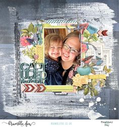 a woman and child are smiling together in this scrapbook page with the words, capture moments