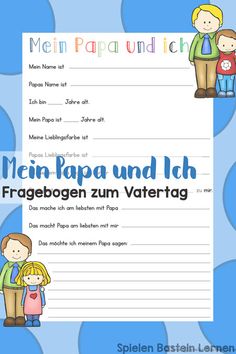 a paper with the words mein papa und leih and an image of two children