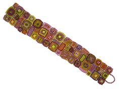 a colorful beaded bracelet on a white background