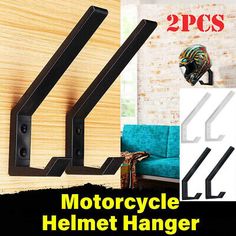 motorcycle helmet hanger with two hooks on each side and the words, 2 pcs