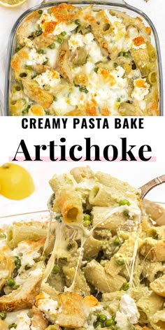 creamy pasta bake with artichoke and lemons