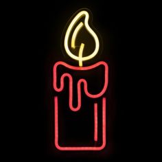 a neon sign with a lit candle on it