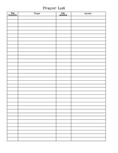 the printable prayer list is shown in black and white