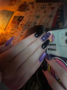 Purple And Black Nails French Tips, Dark Purple Nails Ideas Acrylic, Nail Inspo Cool Design, Cute Nail Designs Not Acrylic, Simple Purple Gel Nails, Emo Spring Nails, Goth Simple Nails, Purple Goth Nails Short, Purple And Black Nails Designs Simple