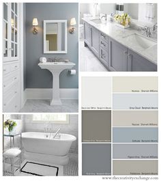 the color scheme for this bathroom is gray and white, with different colors to choose from