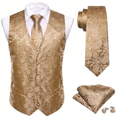 High Quality Vest+Necktie Brand: ties2you Button closure Formal Suit Vest : High Quality Material, The material of vest is soft and lightweight. No fading, no distortion, anti-wrinkle and smooth, is not easy to pilling. Important : This dress vest sizes are not same as US size. Please check the size chart carefully on product page. Excellent Design : Business vest is designed with classic V-neck, The back adjustable Waistcoat offers a more accurate fit, makes you stand out in the crowd. Match Ti Mens Dress Vests, Embroidered Waistcoat, Male Suit, Men Waistcoat, Mens Waistcoat, Vest For Men, Silk Vest, Dress Vest, Mens Suit Vest