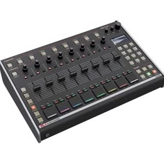 an electronic mixing console with buttons and knobs