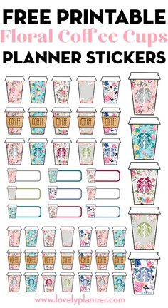 free printable floral coffee cups planner stickers